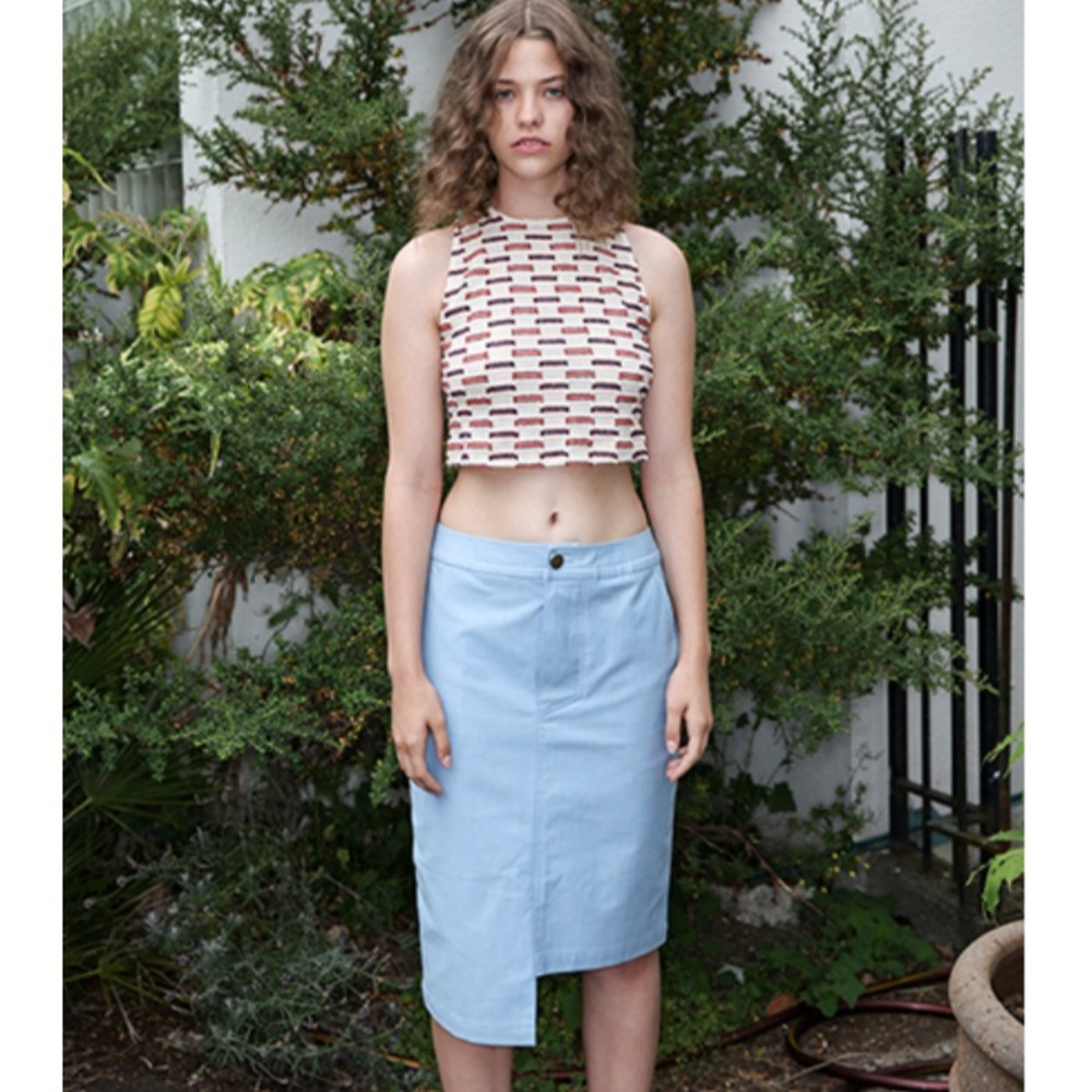 Silvae light blue asymmetrical twill pencil skirt